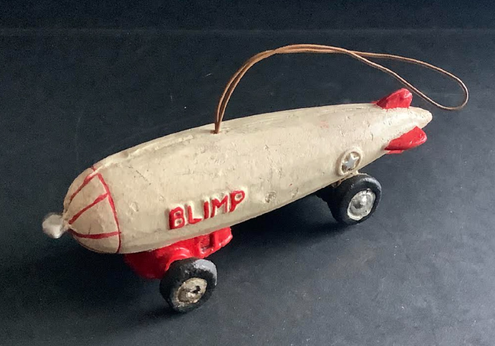 Hubley Cast Iron Red & White Blimp Pull Toy