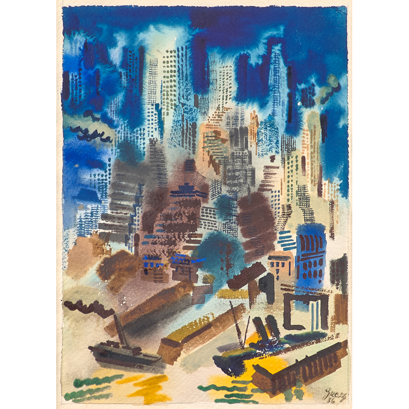 George Grosz, Untitled (New York Harbor), Watercolor on paper, 1936