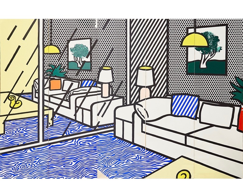 Lot 789, Roy Lichtenstein, Wallpaper with Blue Floor Interior, Screenprint in colors, 1992