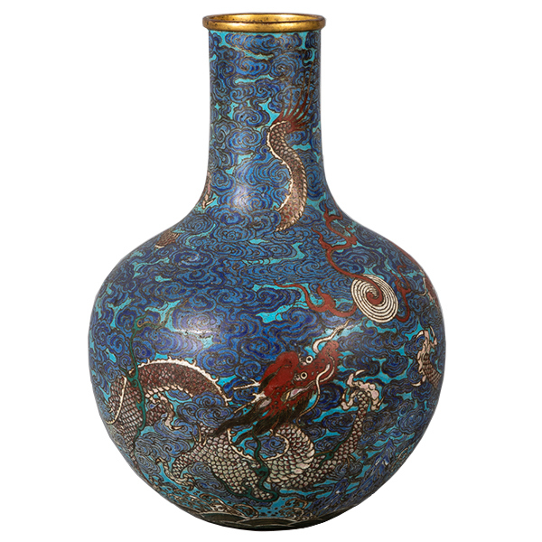 A Chinese cloisonné urn; Sold for $126,000 on Bidsquare in Pook & Pook's Online Only Decorative Art auction January 14, 2019