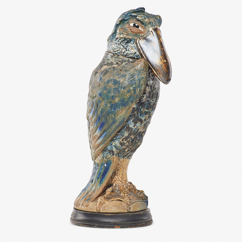 Martin Brothers, Tall Bird Tobacco Jar, England, 1899; Sold for $64,000