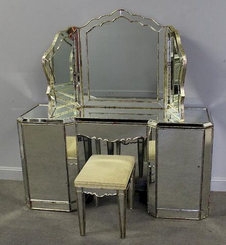 Vintage Mirrored Vanity And Bench Sold, All Mirror Vanity