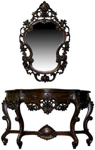 Victorian Style Mahogany Foyer Table Mirror Set By Hill Auction