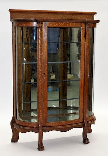 C 1900 American Oak Curved Glass China Cabinet By Bruneau Co