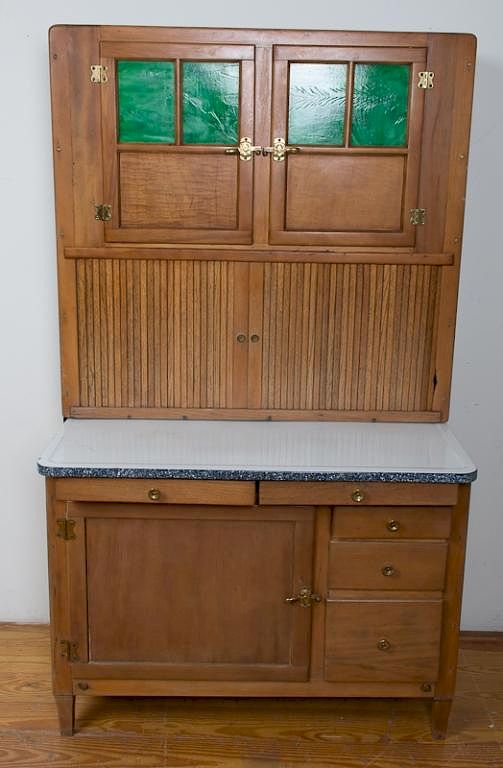 Hoosier Cabinet With Slag Glass Doors By Bremo Auctions 519439
