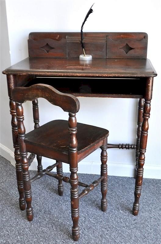 Antique School Desk With Inkwell Insert By Charleston Estate