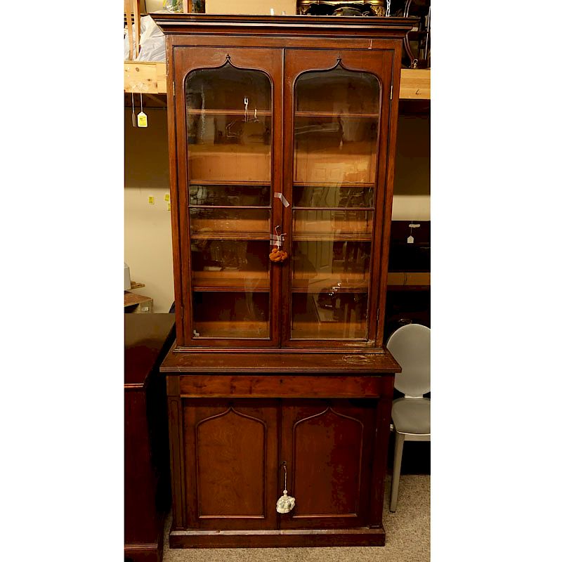 Antique Victorian Mahogany Bookcase, Antique Bookcase With Glass Doors And Drawers