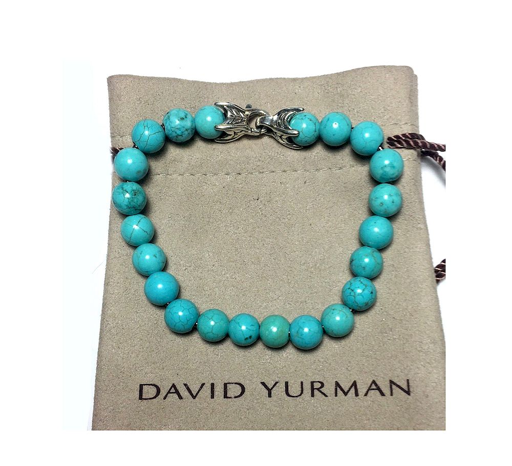 DAVID YURMAN Spiritual Bead Bracelet Sterling Silver with Turquoise 8mm Sz M