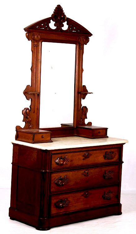 Antique Victorian Marble Top Dresser, Vintage Marble Top Dresser With Mirror
