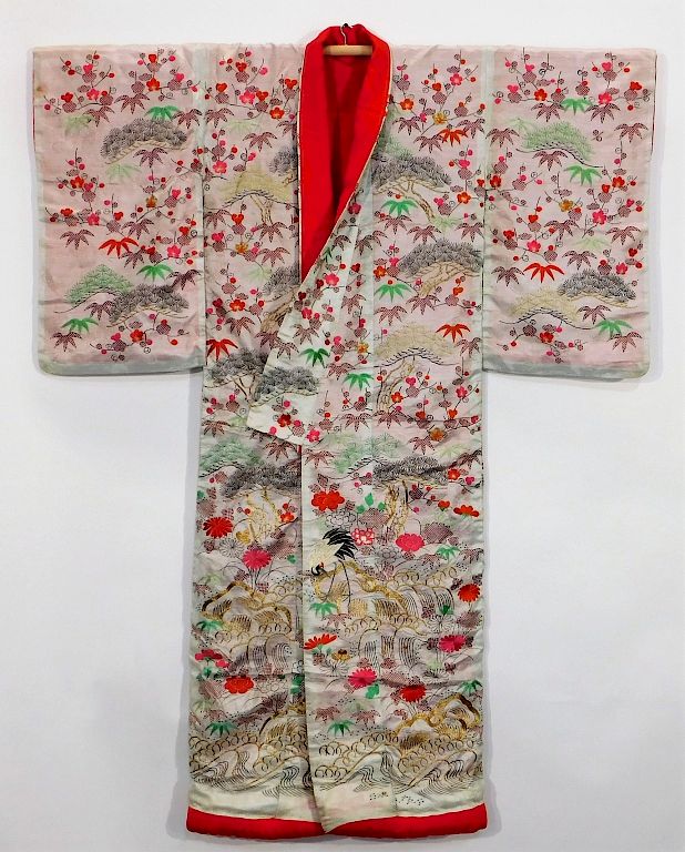 Japanese Edo Vibrant Landscape Uchikake Kimono By Bruneau Co