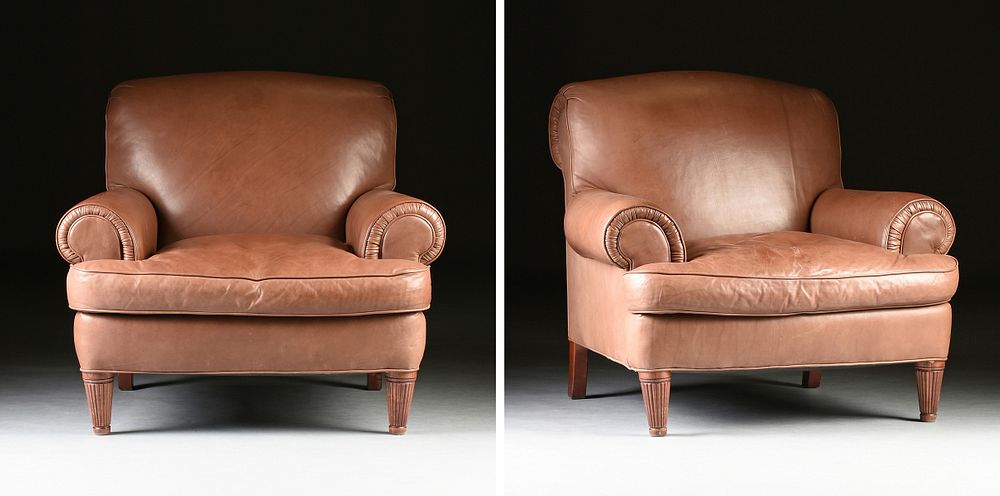 A Pair Of Ralph Lauren Oversized, Oversized Leather Chair And Ottoman