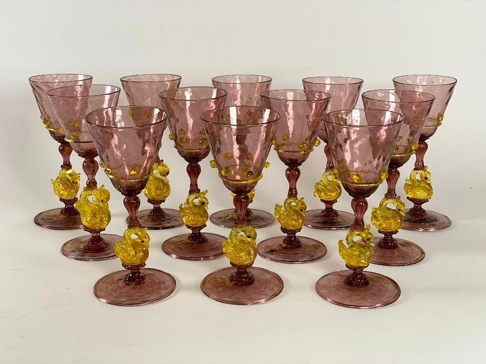 12 Antique Venetian Murano Wine Glasses For Sale At Auction On 25th April Bidsquare